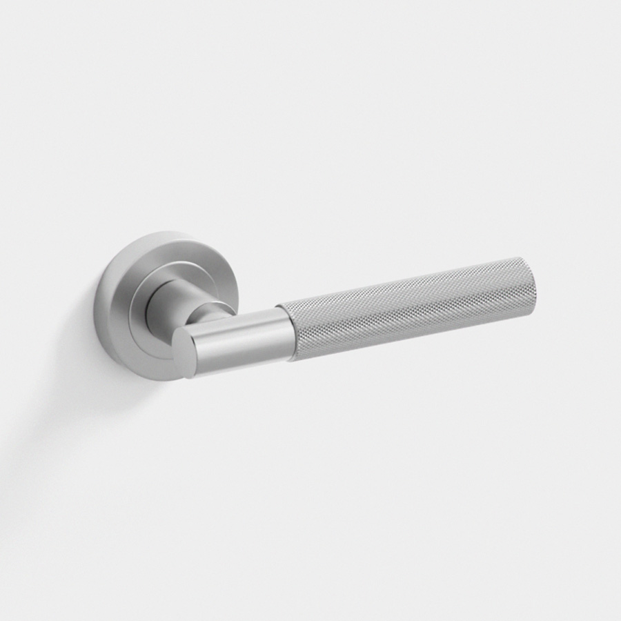 Diamond · Manillas roseta para puerta en níquel satinado