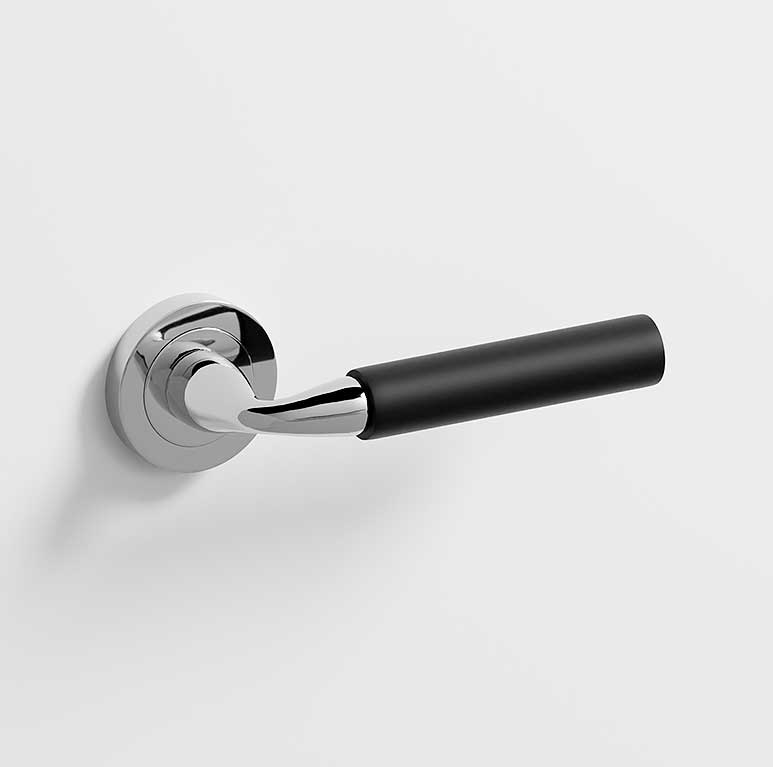 Neo · Manillas roseta para puerta en níquel brillo · negro
