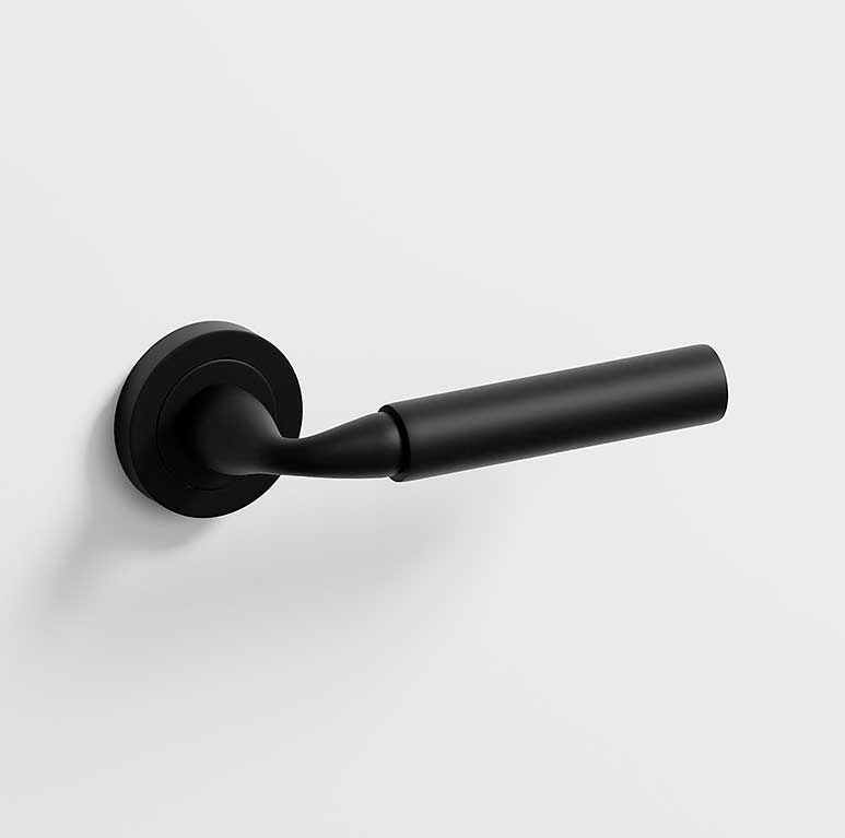 Neo · Manillas roseta para puerta en negro