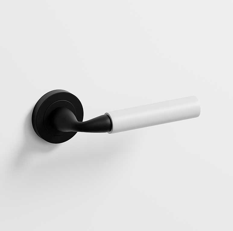 Neo · Manillas roseta para puerta en negro · blanco